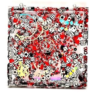 Holographic Alice in Wonderland Red Black Sparkles Dice Wall Hanging Decor